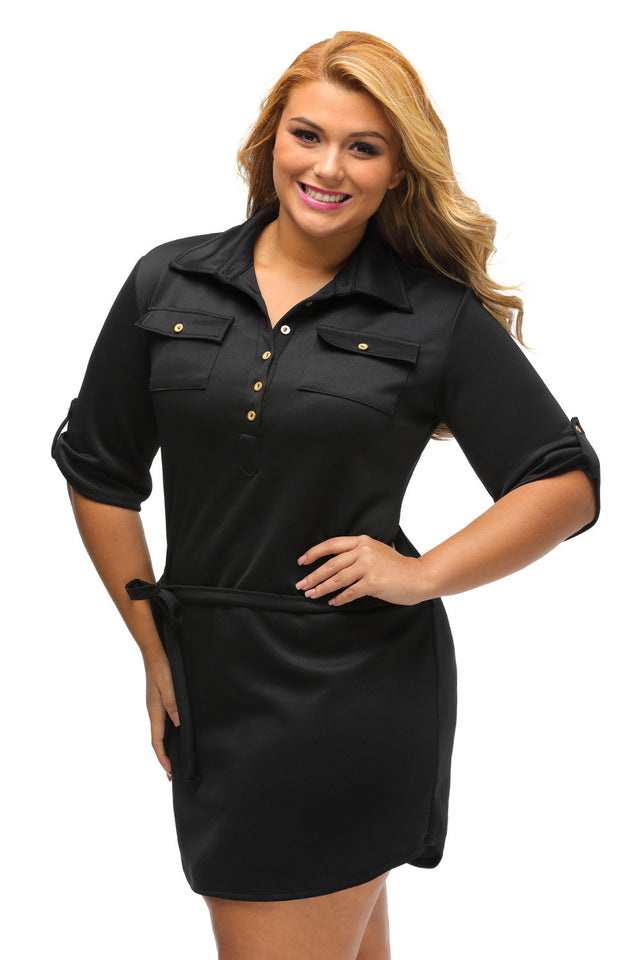 Plus Size Belted Textured Dress