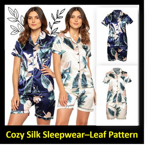 Sleepwear - Cozy Silk Sleepwear with Leaf Pattern